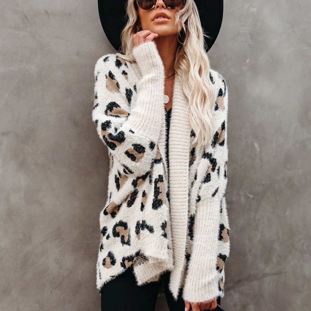 New Cozy Leopard Oversized Fuzzy Cardigan Sweater - Picture 8 of 11
